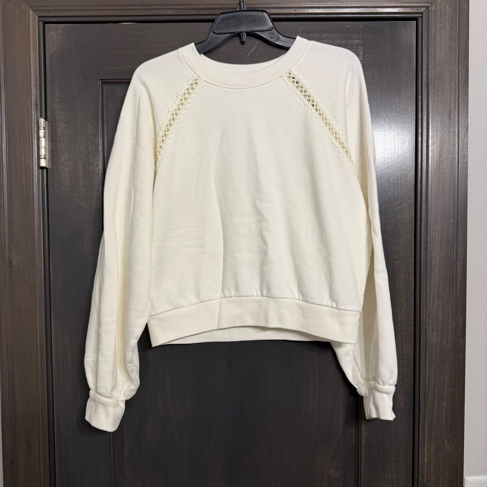 AllSaints Ewelina Sweat Cream Organic Cotton Crochet Raglan Sweatshirt Medium